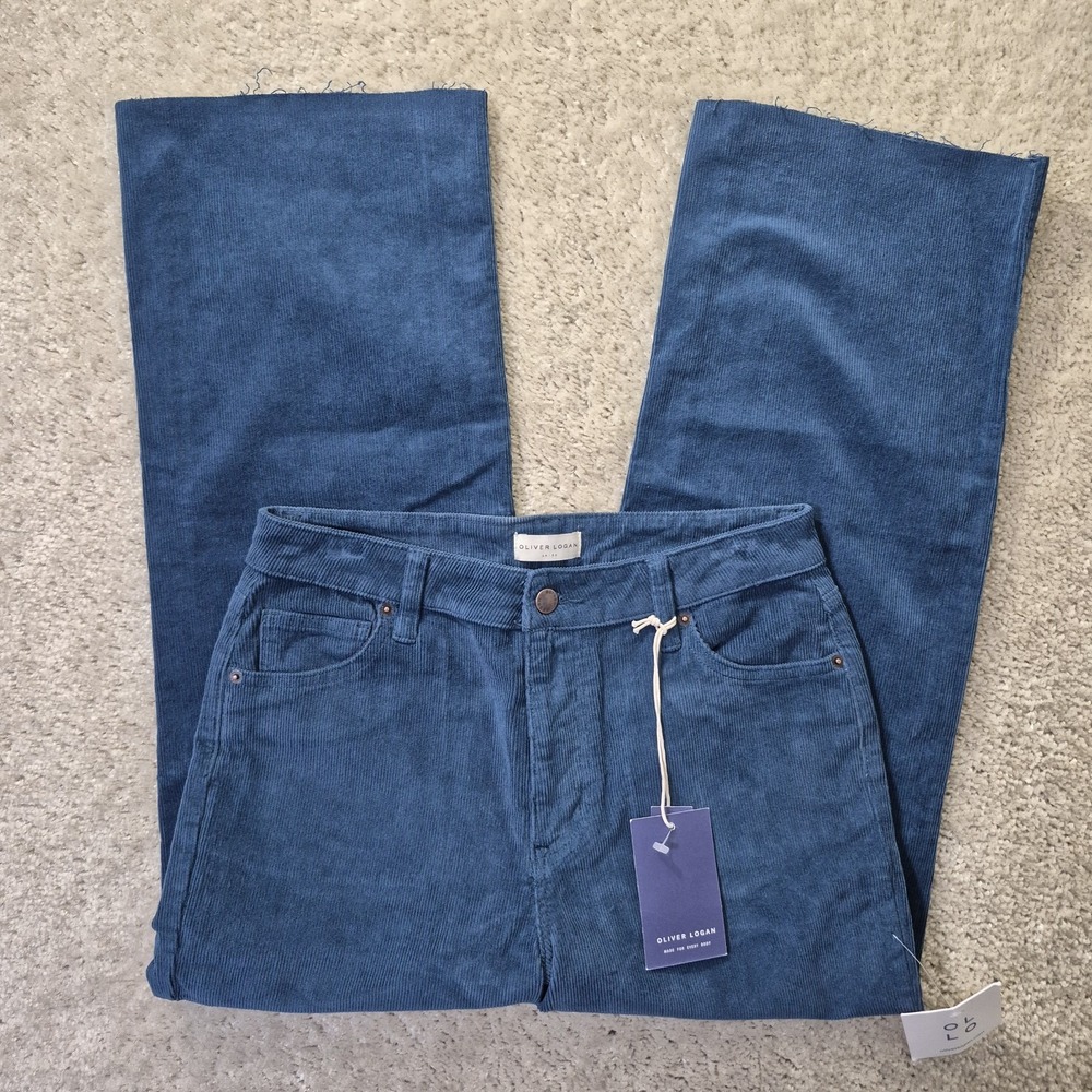 Oliver Logan Aberdeen Corduroy Pants High Rise Crop Wide Leg Raw Hem 27 FITS 29